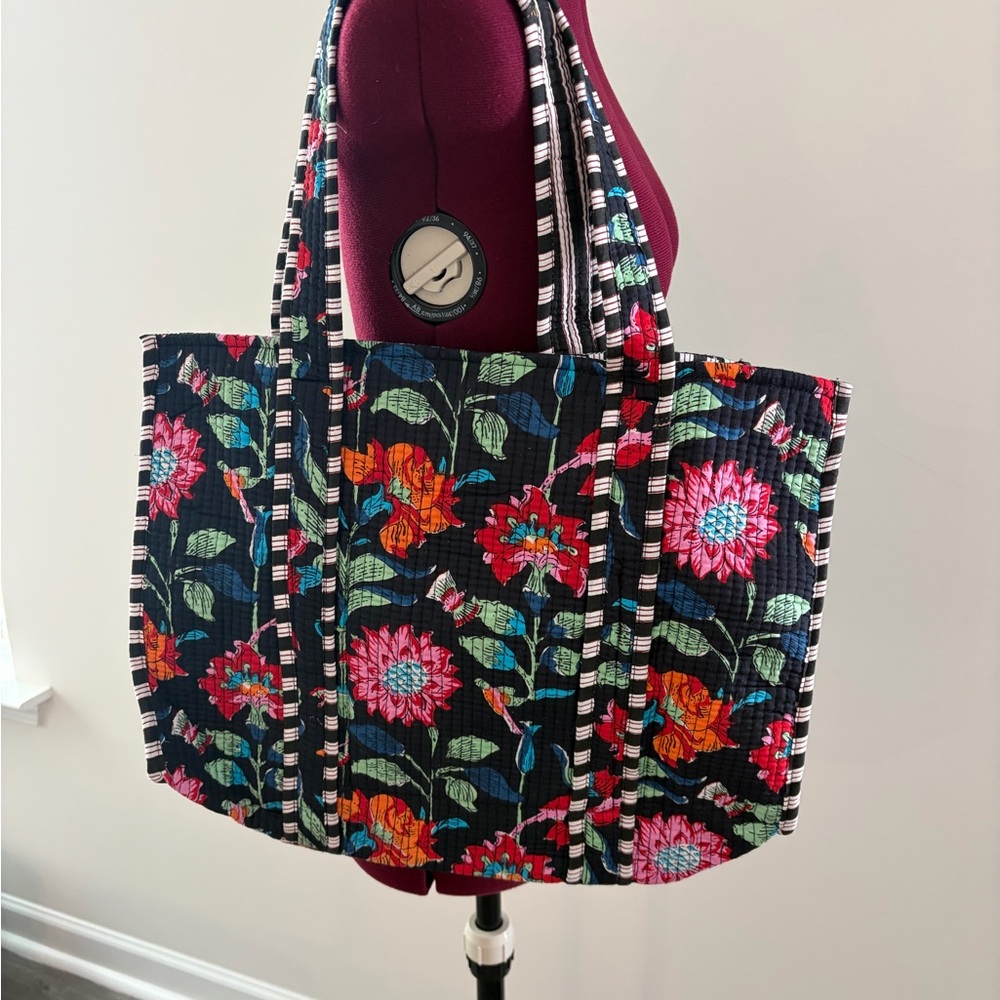 Floral Tote Bag with Black and Multicolor Design